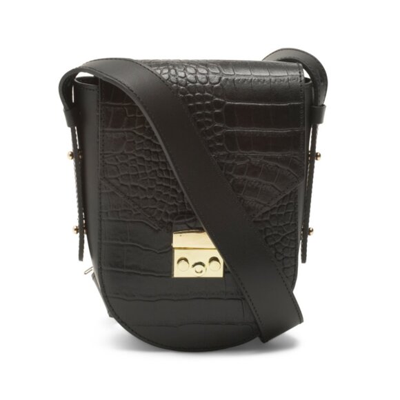 ISADORA Black Made In Italy Leather Flap Over Metal Hardware Crossbody Bag - Picture 1 of 2